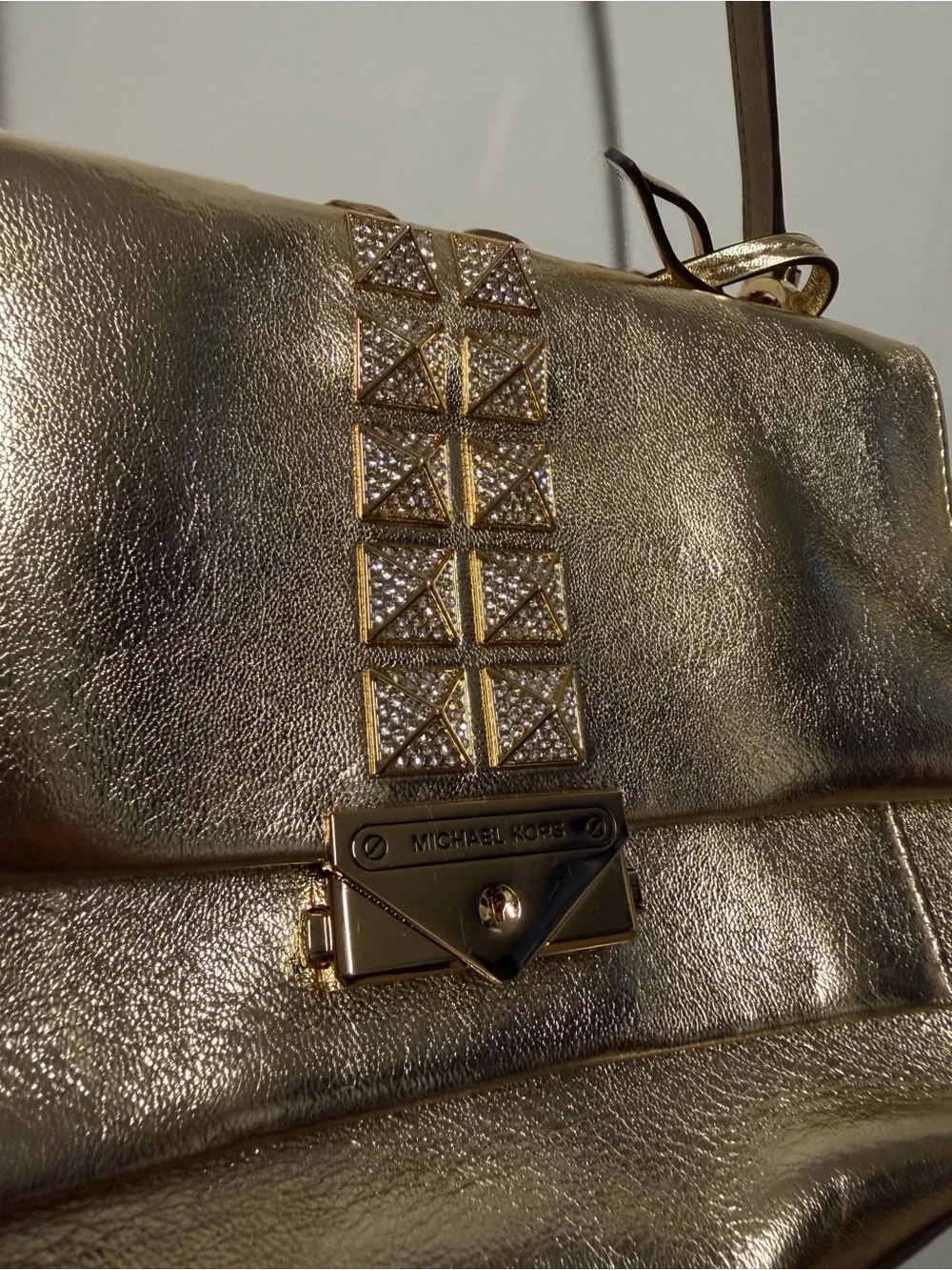 NWT Michael Kors Cece Medium Pale Gold Studded Chain Shoulder Crossbody Bag